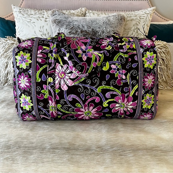 Vera Bradley Handbags - VERA BRADLEY Purple Punch Large Duffle Bag 2 Handles Zip Top Floral Brown Travel